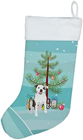 Caroline's Treasures wdk3118cs pit bull white 3 božićna božićna čarapa, kamin viseće čarape božićna sezona zabava dekor obiteljski