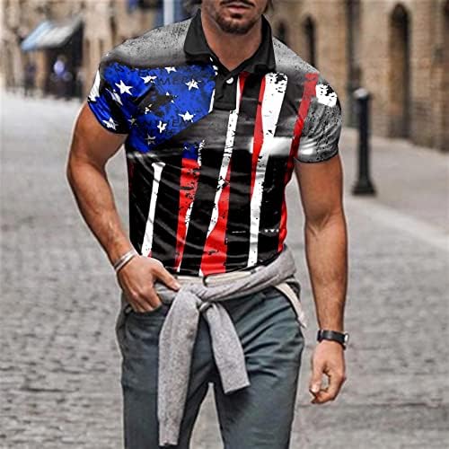 XXBR Patriotske polo majice za muške, Dan neovisnosti američka zastava Print Vojnik kratki rukavi casual golf majice