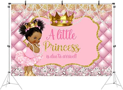 Pozadina za tuširanje za bebe Bling mala princeza je na putu Ružičasta crna pozadina za fotografiranje djevojčica bijeli biser dijamant