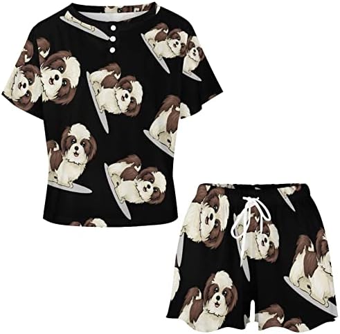 Ženski Shih Tzu pas pidžama Set gornji dio kratkih rukava i kratke hlače ležerni dnevni set pidžama