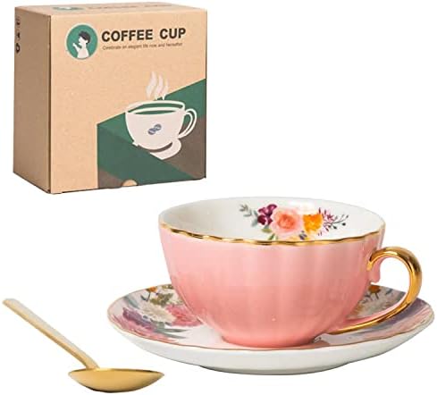 Ružičasta šalica čaja i tanjur, šalice čaja i tanjuri Porculanski šalica kave Kraljevska keramička cvjetna cvjetna čajnica, 8 oz vintage