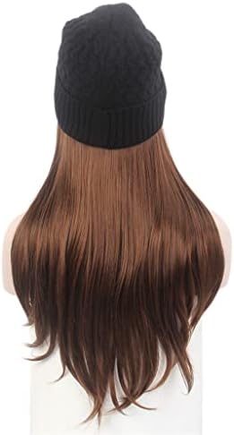 ženska kapica za kosu od crne pletene kape s perikom duga ravna kosa smeđa kapa od perike