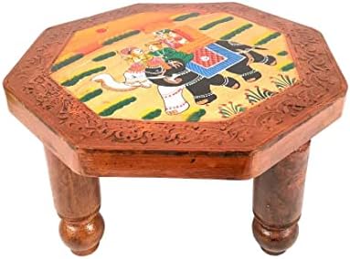 APKAMART ručno izrađen drveni chowki ili bajot - 12 inčni - ručni vjerski članak i ukrasni za sve festivale, dekor i darove