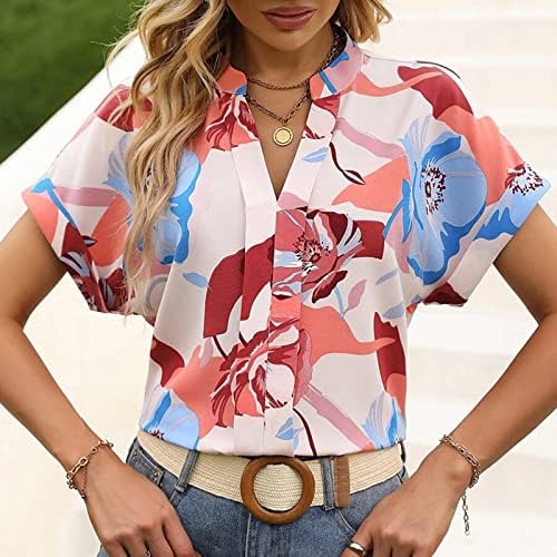 Ženske ljetne vrhove cvjetne tiskane majice za majice za vrat casual bluza majice kratkih rukava Žene 2023 FSHION TOPS