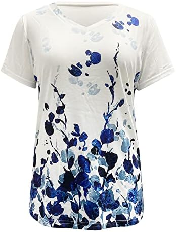 Ljetne ženske kratke rukave v vrat cvjetni tiskani gornji gornji majica ležerne košulje majice tunike ženske žene kompresije