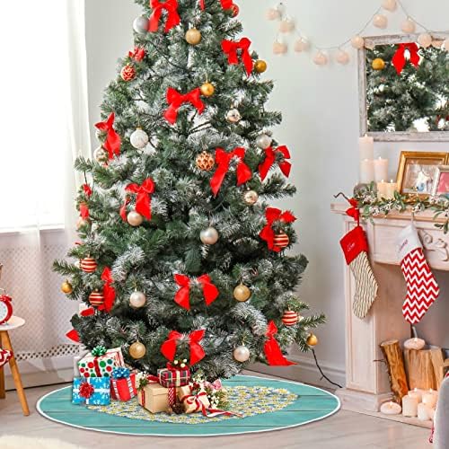 Oarencol tratinčica cvjetovi srce Teal Wooden božićno drvce suknja 36 inčni božićni odmor za zabavu ukrasi stabla