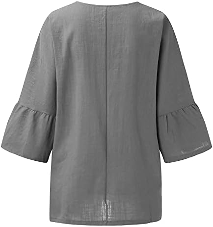 Ležerni pamučni platneni vrhovi za žene, ženske tiskane majice ljetne kratke rukav posada protok majice majice bočne podijeljene bluze