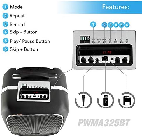 Pyle prijenosni PA zvučnik i mikrofon - Bluetooth PA zvučni sustav s karaoke mikrofonom, FM Radio, MP3/USB/Micro SD čitači