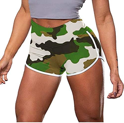 Ženske kratke hlače s malim porastom kamuflage plus trčanje treninga fitness sportovi visoki rez joga plijene kratke hlače