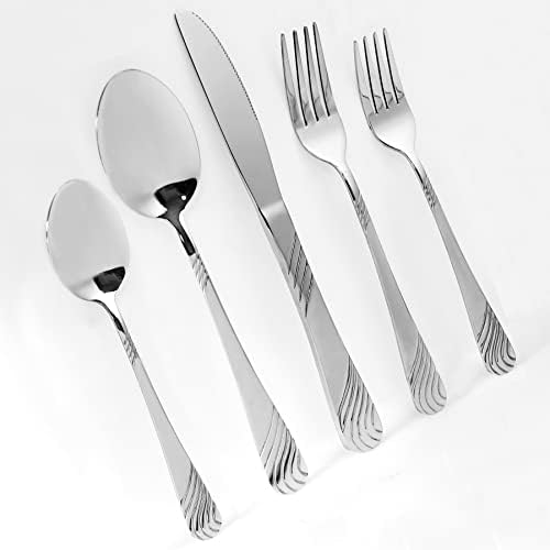 Set srebrnog posuđa, 20 komada, pribor za jelo od nehrđajućeg čelika, set za 4 pribora za jelo, za kućnu kuhinju restorana, uključuje