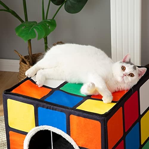 Magic Cube bucket, veliki špiljski krevet za kućne mačke-Sklopivi stan s reverzibilnim jastucima i visećom pahuljastom kuglom, jedinstveni