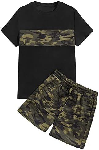 Gorglitter muške 2-komadne odjeće Camo print majica s kratkim rukavima i kratke hlače set