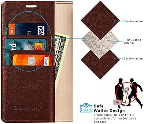 Kompatibilan s torbicom za novčanik od 13 USD, Futrola za knjige od prave kože s zaključavanjem držača kartice [unutarnja školjka koja