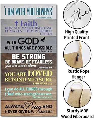 Kršćanski inspiracijski natpis, tiskani drveni znak, viseći biblijski stihovi Wood Wall Sign, Filipljani 4:13, Matej 28:20, Luka 1:37,