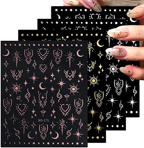 4 listova naljepnice za nokte za umjetnost noktiju višestruke boje naljepnice za nokte samoljepljive zvijezde naljepnice za sunce na