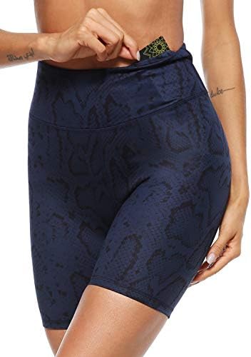 Ženske joga kratke hlače s printom s visokim strukom s 2 skrivena džepa neprozirne atletske kratke hlače za kontrolu trbuha
