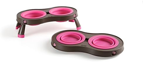 Zdjele za hranjenje kućnih ljubimaca s podignutim tandemskim pojilicama na nogama, srednje, smeđe/ružičaste