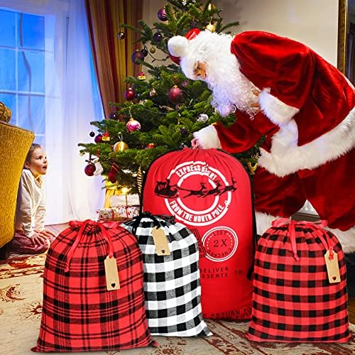 Pakiranje: velike platnene božićne poklon vrećice, 4pcs višekratne platnene vrećice za pakiranje na vezice blagdanska torba Djeda Božićnjaka