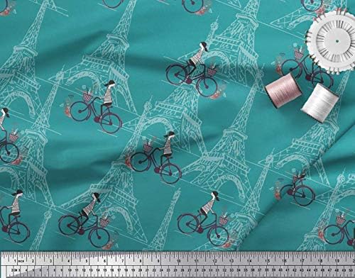 Pamučna Pletena tkanina od pamuka, bicikl i Eiffelov toranj arhitektonski dekor tkanina s printom dvorište širine 58 inča