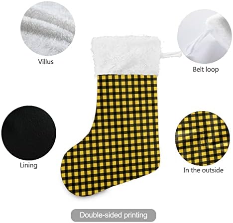 Božićne čarape besprijekorni uzorak žuta karirana provjera bijele plišane manžetne Mercerized Velvet Family Holiday Personalizirana