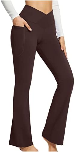 Usecee Womens bootcut joga hlače Flare gamaše s džepovima v crossover visoki struk gamaša za kontrolu trbuha Trbuha hlače