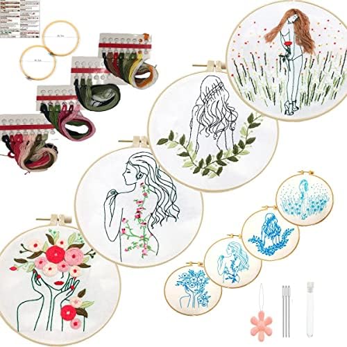 4 PCS Gajaya Woman Flower Empoidery Starter Kit, Komplet za iglu s uzorcima, setove za križne šavove za početnike, uključuju 4 uzorka
