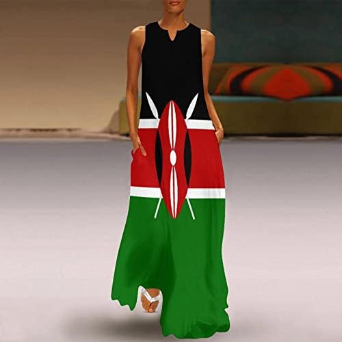 Ženska haljina do gležnja s kenijskom zastavom, ugrađene maksi haljine bez rukava za ljetnu svakodnevnu upotrebu