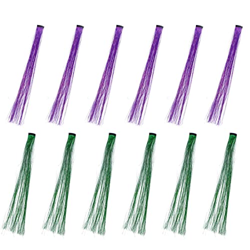 Ljubičasto-zeleni dijelovi za produženje kose: 12kom sintetičke kopče za kosu svjetlucava perika za produženje kose večernji blagdanski