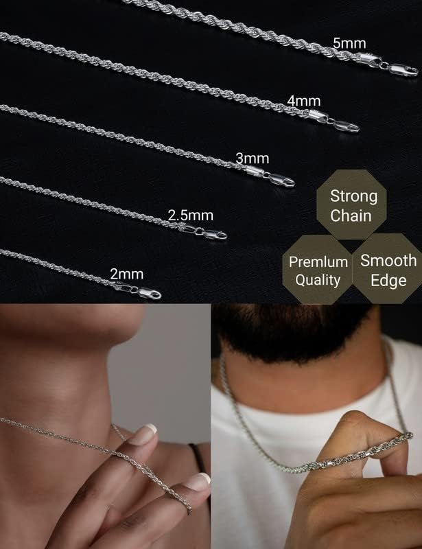 ASDULL 925 STERLING Srebrna konopca lanac 2/2,5/3/4/4/5 mm ogrlica za muškarce srebrni/zlatni lanac veze za žene 16-30 inča
