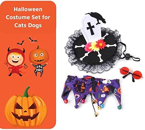 Halloween Cat kostim - Halloween Kostim za kućne ljubimce, smiješni tiskarski šal naočale set smiješne slatke cosplay odjeće za odijevanje
