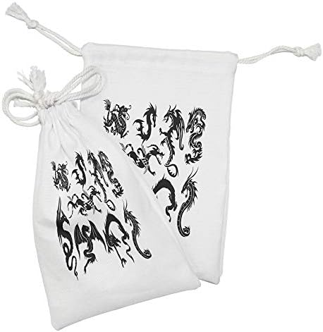 Ambsonne Japanski torba za zmaj od 2, jednobojni stil kulturna orijentalna stvorenja dizajn, mala vreća za vuču za toaletne potrepštine