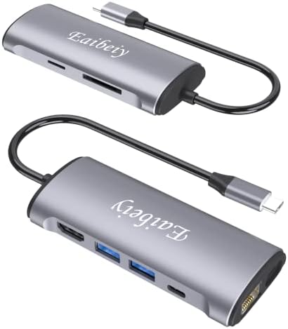 USB hub C Eaibeiy, USB ključ C 8 u 1 4K @ 60 Hz, USB C-HDMI priključak, gigabitni Ethernet, 100 W PD, 2 USB-A 10 Gbit / s, USB-C 10