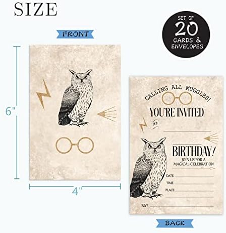Qofo Magical Owl pozvao je kartice od 20 s omotnicama, komičnom čarobnom temom, pozvane čestitke za ukrase za rođendanske zabave i