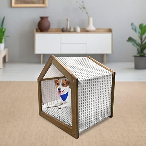 Drvena kućica za pse, Jednobojni uzorak s lisnatim granama, apstraktni dvobojni dizajn, prijenosna kućica za pse za unutarnju i vanjsku
