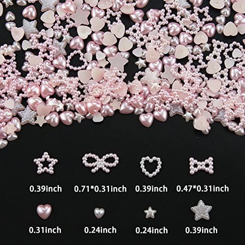 500 pcs ružičasta bijela asortirana 3D čari za nokte s više oblika ružičastog srca cvjetni leptir lukovi slatki čari za nokte miješani