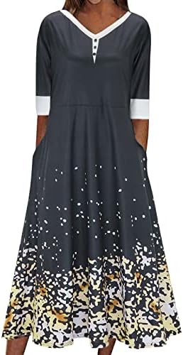 Plus veličine haljina čipka Žene ležerne labave boemske cvjetne haljine s džepovima kratki rukavi dugački maxi ljeto gotika