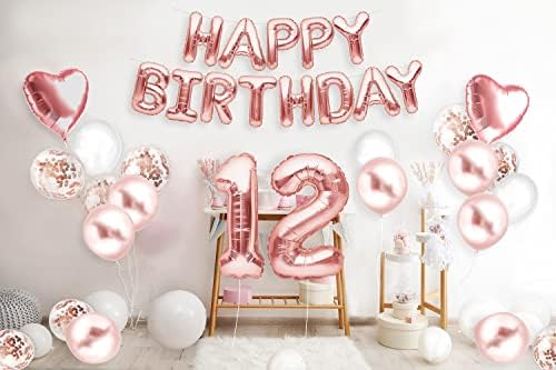 Dekoracije za zabavu 12. rođendana Opskrba zlatom Veliki set za djevojčice s balonima sretnih rođendana i 12 -znamenkasti balon za