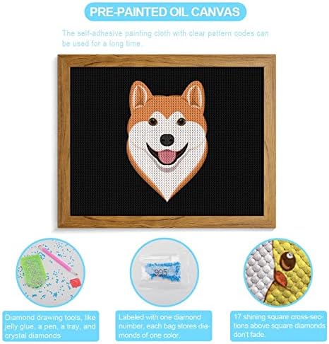 Crtani film Akita Dog Diamond Painting Kits Slika okvir 5d Diy Full Drill Rhinestone Arts Zidni dekor za odrasle žuto drvo 50 * 40cm