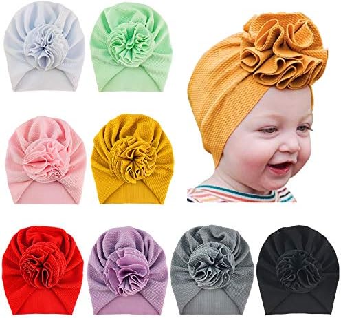 Insewni 8 Pack Solid Rassery Hospital Turban Hat CAP Beanie poklopac s velikim cvijetom za djevojčice mališana novorođenčadi novorođenčad