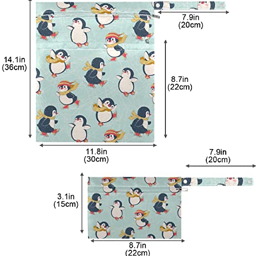 Visesunny Slatka pingvin životinja uzorak 2pcs mokra vrećica s džepovima s patentnim zatvaračima koja se može operati za višekratnu