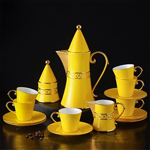 Gretd 15pcs Europskog stila žuti pigmentirani tekstura čajne čajne šalice i tanjuri poklon pribor za večeru za vjenčanje