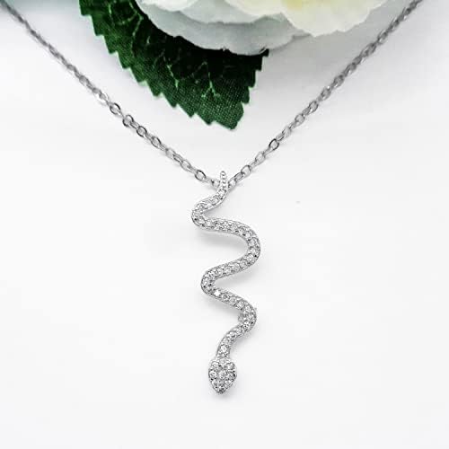 925 Sterling srebrni lanac modni Privjesak u obliku zmije od rhinestona ogrlica nakit od bijelog zlata pokloni za žene 16 -18, 999081