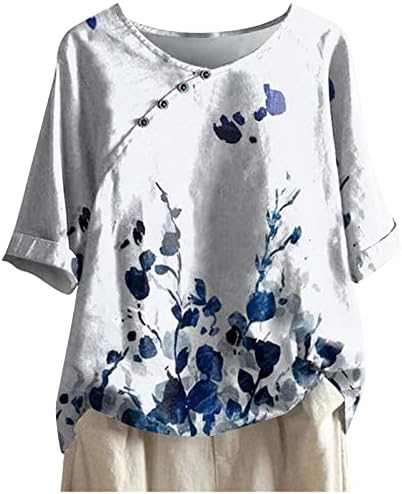 Gornja košulja za dame Ljetna jesen 2023. Odjeća modna posada vrat Pamuk grafički gumb dolje na majici 1h 1h 1h