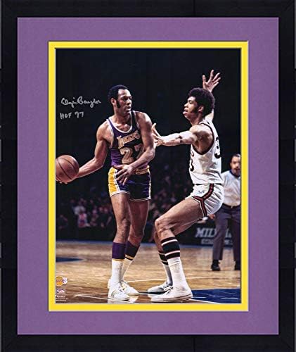 Uokvireni Elgin Baylor Los Angeles Lakers Autografirani 16 x 20 u ljubičastom vs. Kareem Abdul -Jabbar Fotografija s natpisom Hof 77