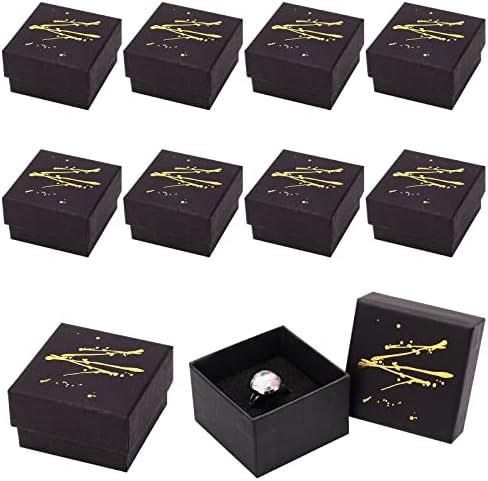 12 kom kartonske kutije za nakit, 25251, 3 kartonske kutije za nakit sa zlatnim utiskivanjem Crna četvrtasta poklon kutija s crnom