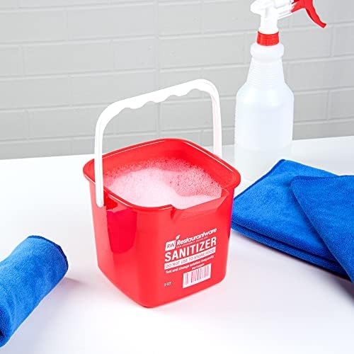 Kanta za pranje posuđa od 3 litre, 1 četvrtasta kanta za deterdžent-s dimenzijama, ugrađenim izljevom i ručkom, crvena plastična kanta