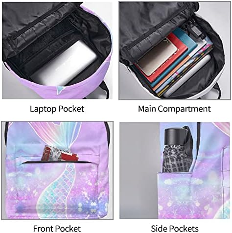Fehuew od 16 -inčnog ruksaka Rainbow sirena rep laptop ruksak puni tisak školske torba za torba za rame za putopis danpack