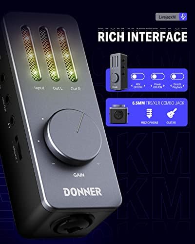 Donner USB audio sučelje, sučelje za adapter za gitaru za Android pametne telefone, iPhone, Mac, tablete i PC, s USB-C, laganim audio