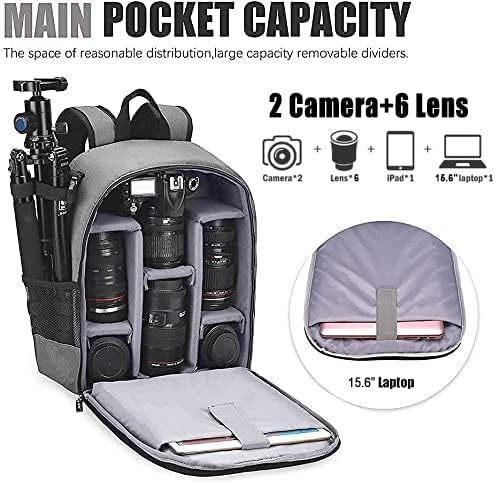 CWATCUN RUKSAK KAPERA DSLR SLR TAG KAMENA SA 15,6 inčni pretinac za prijenosno računalo za Canon Nikon Sony, ruksak za kameru otporan