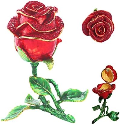 Kutija za sitnice s crvenom ružom, velika emajla crvena ruža kutija za nakit za ogrlicu, poklon kutija sa zglobom bisera, držač za